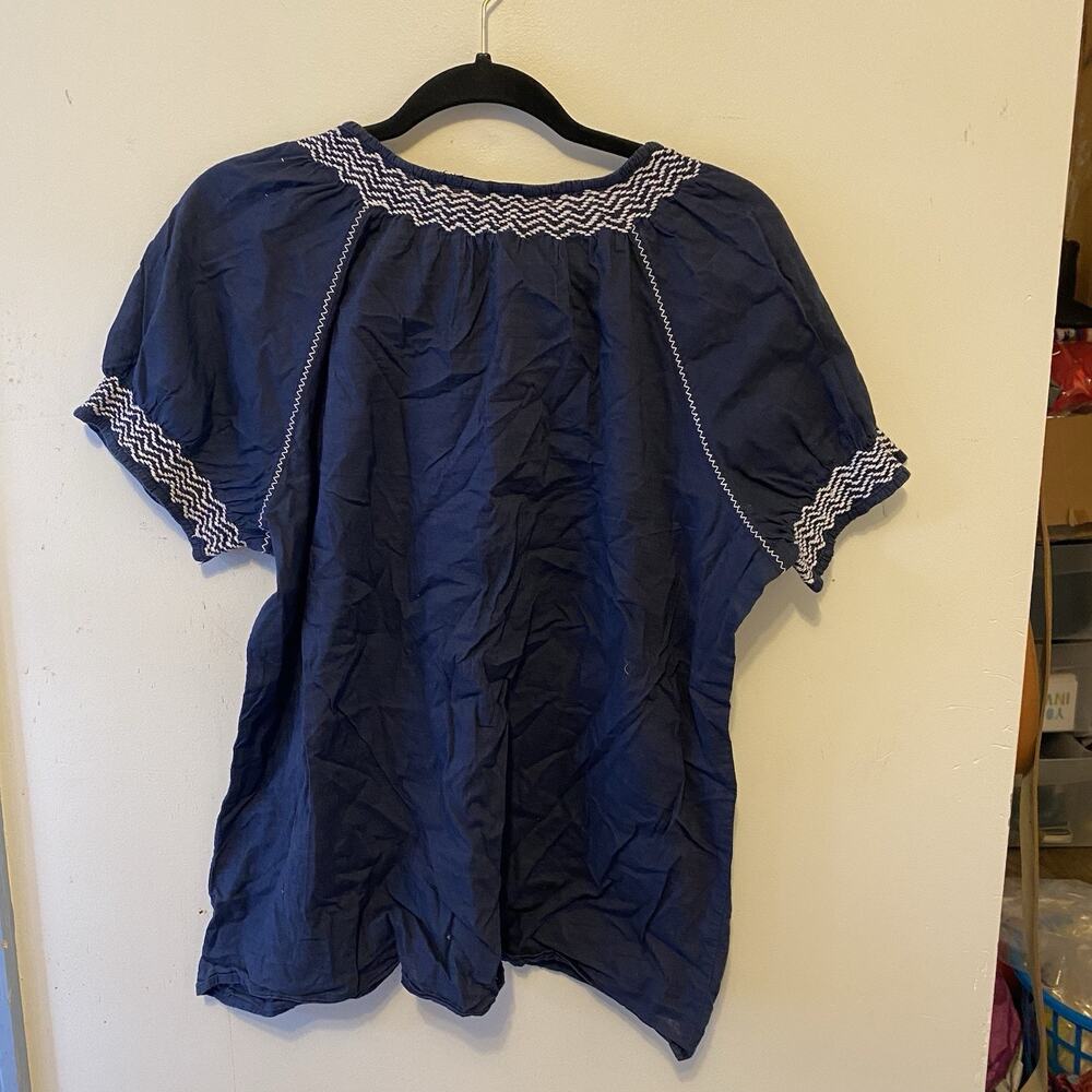 Sonoma Women XL Navy Blue Embroidered Cotton Casual Top Summer Coastal Beach - Picture 7 of 7